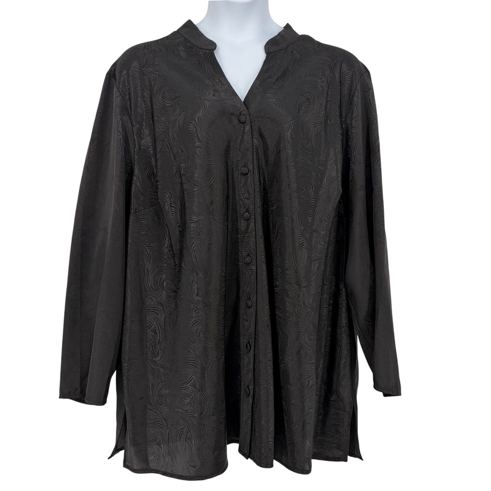 Maggie Barnes Tunic Top Black Jacquard Swirl Button Down Witchy 4X 30/32 Goth